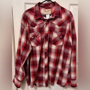 🤠 Wrangler 2XL Red Plaid Button Down Shirt